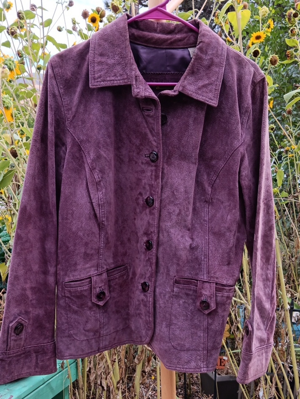 Women’s Suede Button-Up Jacket - Plum